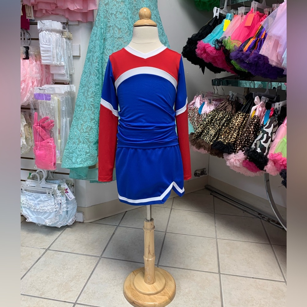 Childs Red White & Blue Blank (No Logo) Long Sleeve Cheerleading Uniform Set NWT
